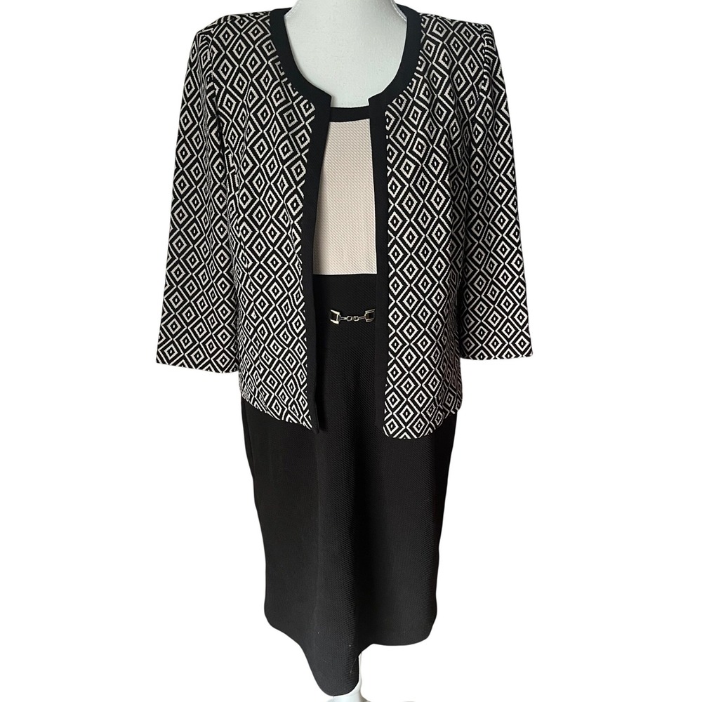 Studio One New York‎ Womens Dress and Jacket Set Black Tan Geometric Size 10